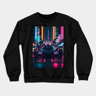 Dark Neon Sports Car in Japanese Neon City Crewneck Sweatshirt